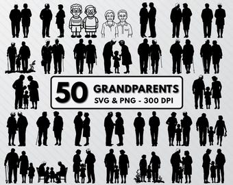 Grandparents Svg Bundle, Grandparents Silhouette Png, Grandpa Clipart Png, Grandma Outline Svg, Family Vector Art, Couple Cricut Decal Png