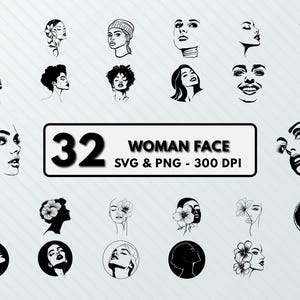 Woman Face Svg Png, Woman Face Clipart, Woman Face Silhouette, Woman Face vector, cut files, cricut, Girl Face line, Icon, Face Design files