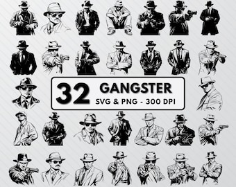 Gangster Silhouette Art: SVG PNG Clipart Bundle
