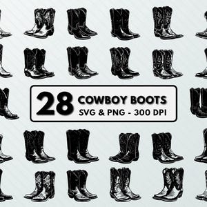 Cowboy Boots Svg, Cowboy Boots Png, Cowgirl Boots Clipart, Western Boots Silhouette, Decal, Vector Art, Outline, Designs, Cut  For Circuit