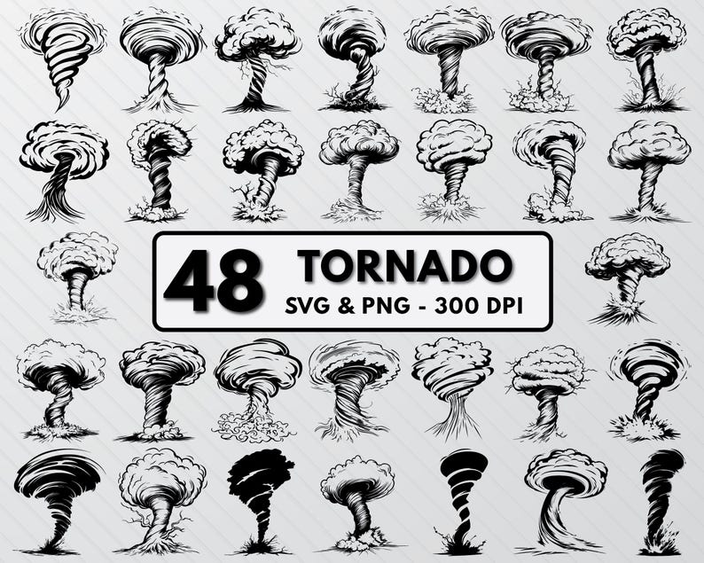 Tornado SVG Cut Files: Cyclone Silhouette Clipart (PNG, Vector) - Etsy