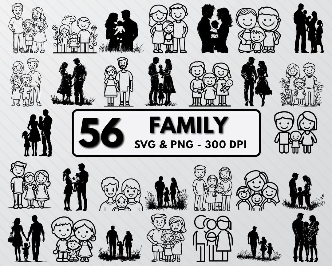 Family Silhouette SVG Bundle: Vector Art, Cricut Cut File (PNG) - Etsy