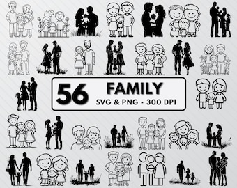 Family Svg Bundle, Family Silhouette Png, Parents Clipart Png, Grandparent Outline Svg, Family Vector Art, Couple Cut File Cricut Decal Png