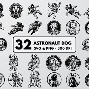 Astronaut Dog Svg Bundle, Astronaut Dog Silhouette Png, Cute Astronaut Puppies Svg Design Icon Decal, Dog Astronaut Clipart Cut Files Cricut