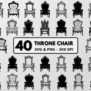 Cadeira do Trono Svg, Arquivos de Corte de Silhueta de Cadeira do Trono Cricut, Cadeira do Trono Real PNG, Clipart de Cadeira do Rei, Decalque de Contorno do Trono, Vetor do Trono