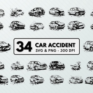 Car Accident SVG Bundle: Silhouette Clipart, Decal Cut Files (PNG, Vector)