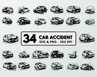 Car Accident SVG Bundle: Silhouette Clipart, Decal Cut Files (PNG, Vector)