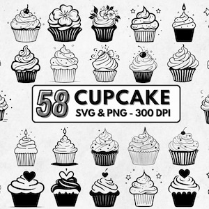 Cupcake SVG Bundle Png, Cupcake Cut Files for Cricut, Cupcake Silhouette And Vinyl Projects, Printable Cupcake Clipart, Dessert & Cake SVG