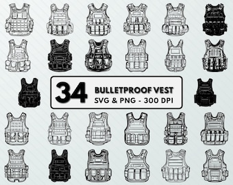 Bulletproof Vest Clipart: SVG PNG Bundle, Decal Vector (Digital Download)