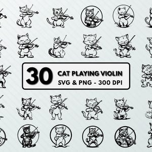 Cat Playing Violin Svg Png Bundle, Cat Playing Violin Silhouette, Cat Playing Violin Design Icon Decal, Cat Clipart, Cat Cut File Cat Cricut