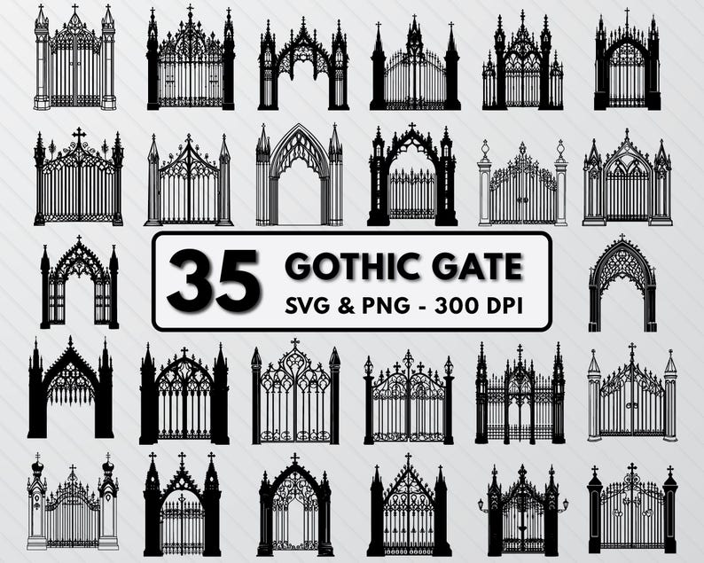 Gothic Gate SVG Bundle: Silhouette Art, Cricut Cut Files - Etsy