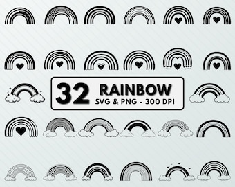 Boho Rainbow SVG PNG Clipart: Cloud Silhouette Cut Files