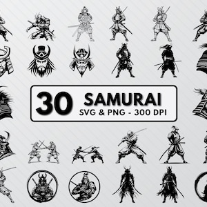 Samurai Svg Bundle, Warrior Samurai Silhouette, Samurai Sword Clipart, Samurai Png Decal, Samurai Outlines, Samurai Vector Cut Files Cricut