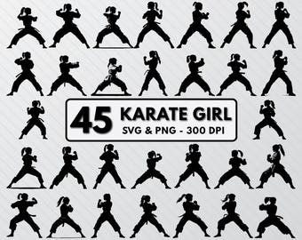 Karate Girl Silhouette Bundle: 58 SVG & PNG Clipart Files