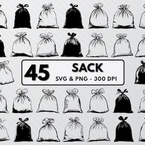Silueta de saco Svg, paquete de saco Svg, clipart de saco Png, contorno de bolsa con pictograma, calcomanía de bolsa cerrada, vector de saco grande, archivos de corte de saco Cricut