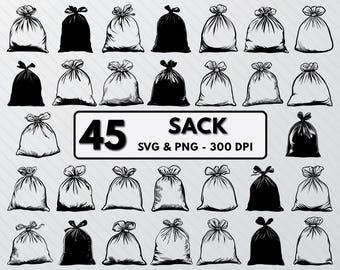 Sack Silhouette Vector Bundle: Bag Outline Clipart (SVG, PNG)