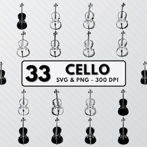 Cello SVG Bundle: Silhouette Cut File, Vector Art Clipart (PNG)