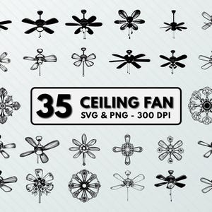 Ceiling Fan Svg Png, Ceiling Fan Clipart, Ceiling Fan Silhouette, Ceiling Fan Vector, Decal, Cut files, Fan Cricut, Outline Fans Designs Set