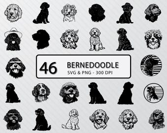 Bernedoodle Silhouette: Dog Breed Vector Art Bundle (SVG, PNG)
