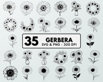 Gerbera Svg Png Bundle, Gerbera Clipart, Gerbera Flower Silhouette, Gerbera Vector, Gerbera Cut Files, Gerbera Cricut, Gerbera Outline Art