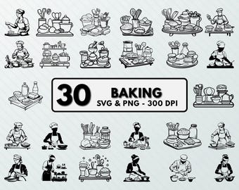 Ensemble SVG pâtisserie et tablier : Clipart de cuisine, design de chef (téléchargement numérique)