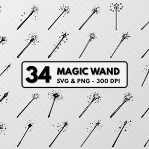 Magic Wand SVG Bundle: Silhouette Clipart Decal (Digital Download)