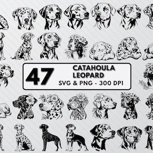 Catahoula Leopard Silhouette, Louisiana Leopard Svg Bundle, Catahoula Clipart, Catahoula Png, Dogs Decal Outline, Dogs Breed Vector Cricut