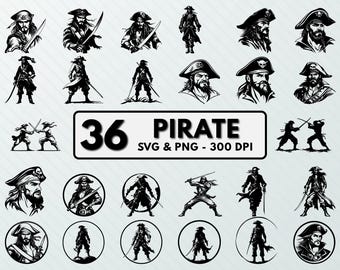 Pirate SVG Bundle: Silhouette Clipart, Pirate Hat Decal (Digital Download)