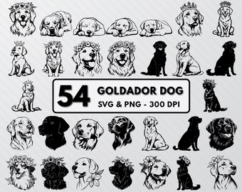 Goldador Dog SVG Bundle: Silhouette Clipart, Vector Art (PNG)