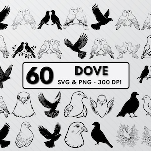 Dove Svg Bundle Cut File, Dove Bird Silhouette, Flying Dove Clipart, Dove Png Icon, Birds Decal Outline, Dove Birds Cricut Vector Art Png