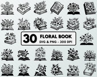 Floral Book SVG: Flower Silhouette Clipart (PNG, Vector)
