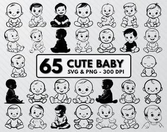 Cute Baby Silhouette, Babies Svg Bundle, Baby Boys Clipart Png, Baby Girl Outline, Baby Decal, Funny Kids Silhouette, Cute Kids Svg Cut File