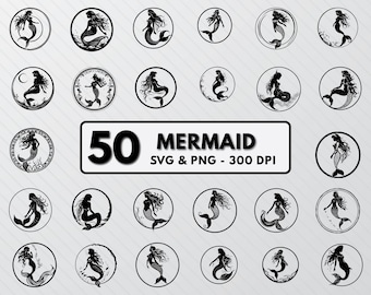 Mermaid Silhouette Vector Art: SVG, PNG Bundle