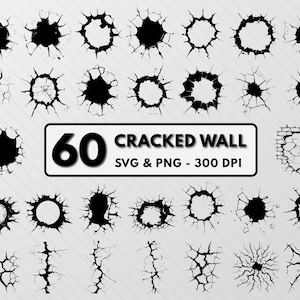 May include: A set of 60 black and white cracked wall graphics. The graphics are in a variety of shapes and sizes, and they are perfect for adding a distressed look to your designs.