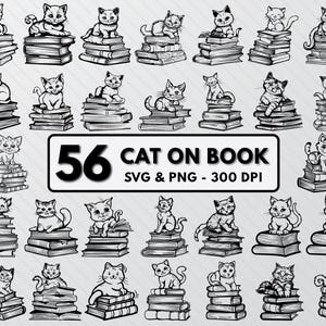 Cat On Book Silhouette Bundle: Clipart SVG & PNG (58 Files)