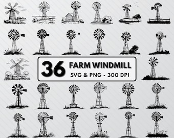 Farm Windmill SVG Bundle: Rustic Silhouette Clipart (PNG, Vector)