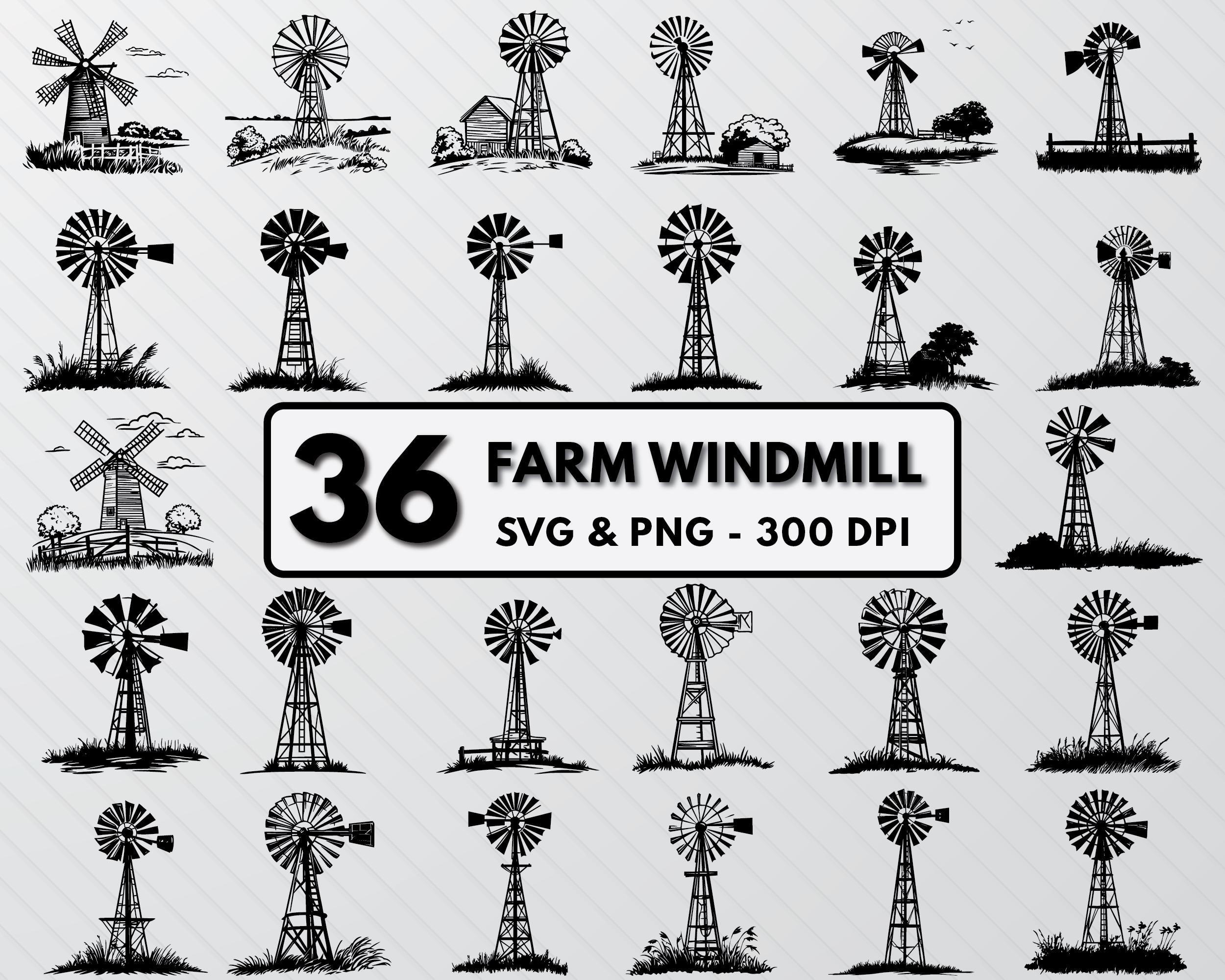 Farm Windmill SVG Bundle: Rustic Silhouette Clipart (PNG, Vector) - Etsy