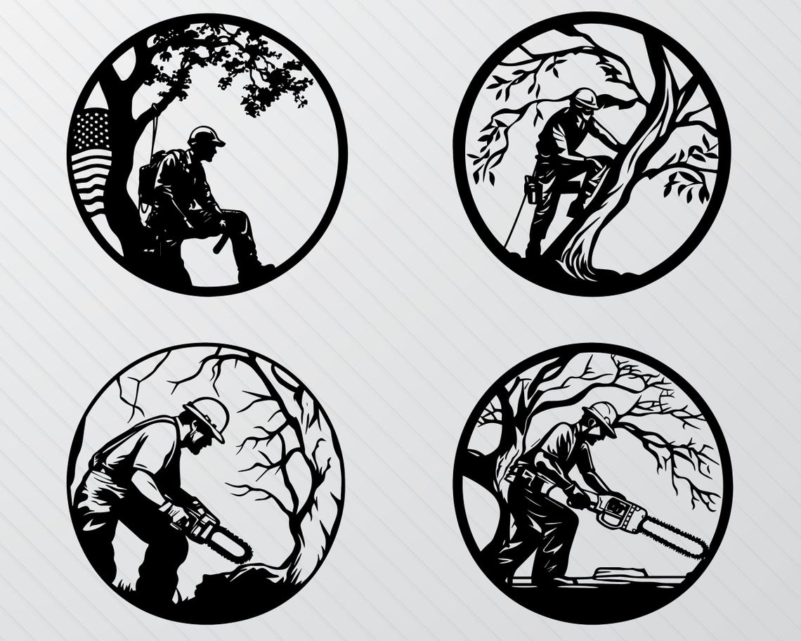 Arborist Silhouette SVG Bundle: Tree Surgeon Vector Clipart (PNG, SVG ...