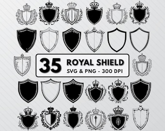 Royal Shield SVG Bundle: Black Outline Decals (PNG, SVG)