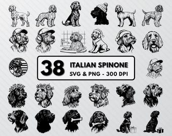 Italian Spinone Dog SVG Bundle: Silhouette Clipart Vector (PNG, Cricut)