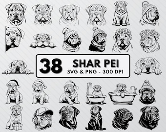 Shar Pei SVG Bundle: Dog Breed Clipart, Decal Vector (PNG)