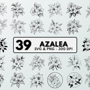 Azalea SVG PNG Bundle: Flower Outline Cut Files