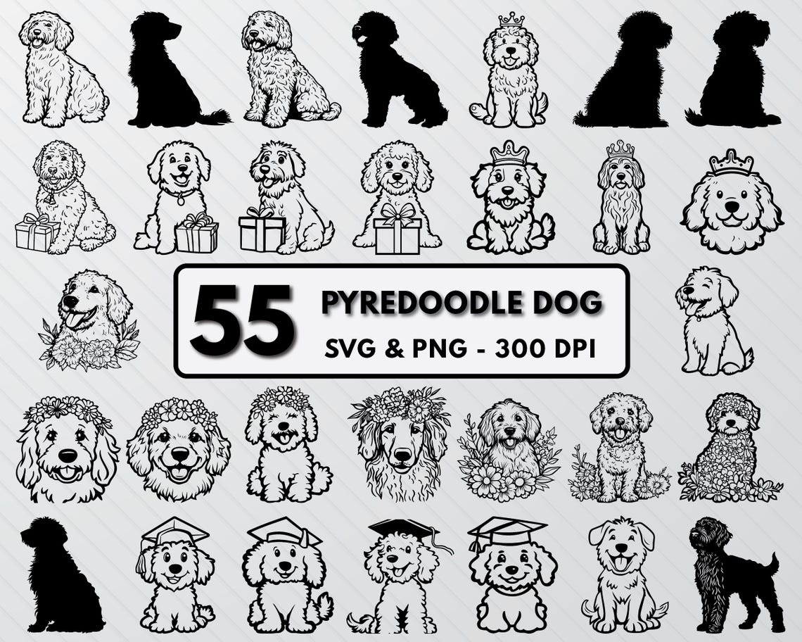 Pyredoodle Silhouette Svg, Pyredoodle Dog Svg Bundle, Dogs Clipart ...