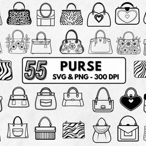 Handbag SVG Bundle: 58 Purse Silhouette Clipart (PNG)