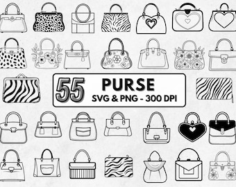 Handbag SVG Bundle: 58 Purse Silhouette Clipart (PNG)