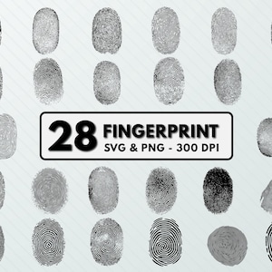 Può includere: Un set di 28 grafiche di impronte digitali in bianco e nero. Le grafiche sono in una varietà di stili, tra cui spirali, anelli e archi. Le grafiche sono a 300 DPI e sono disponibili nei formati SVG e PNG.