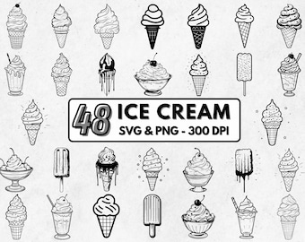 Ice Cream SVG Bundle: 48 Dessert Clipart Designs (PNG)