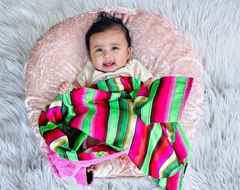 SERAPE BABY BLANKET - Silky satin serape print with pink minky dimples - soothing fabrics for baby - available in 4 sizes