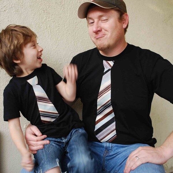 FATHER and SONs...................Short Sleeves  fine jersey BLACK  T shirt with BLACK AND BURGUNDY Stripes NECK Tie applique.............ADORABLE and RESERVED for AMALAH