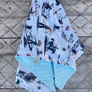 COWBOY BABY BLANKET Silky satin western cowboy print with baby blue minky dimples soothing fabrics for baby available in 4 sizes image 2